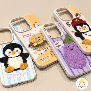 เคสไอโฟน 11 สำหรับ iPhone 13 16 11 15 14 12 Pro Max 7 8 16 Plus XR XS X Max การ์ตูนน่ารักเพนกวินแฮมเบอร์เกอร์มะเขือยาว
