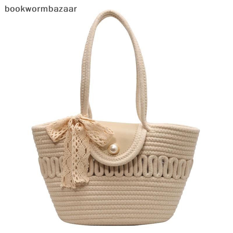 [BOK] เชือกฝ้ายทอกระเป๋าถือสาว Handmade Desktop Storage ตะกร้าเครื่องสําอาง Organizert กล่องตะกร้าปิคนิค [TH]