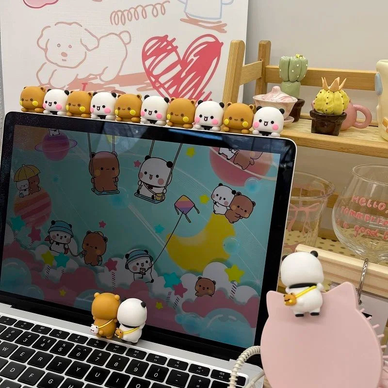 1 ชิ้นใหม่ Panda Bubu และ Yier ของเล่นตุ๊กตาน่ารักการ์ตูน Panda หมีตุ๊กตาโทรศัพท์มือถือจอแสดงผลตกแต่งตุ๊กตาคู่ของขวัญ