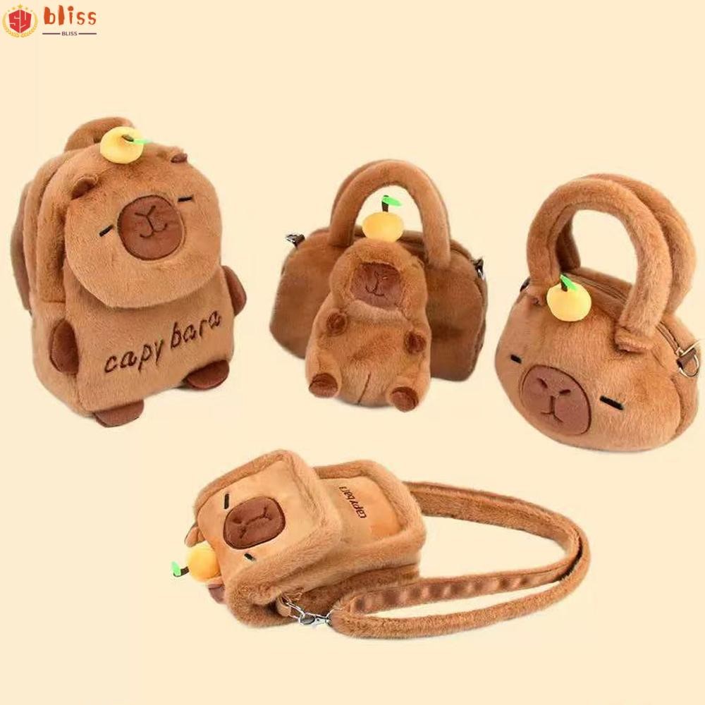 Blliss Capybara กระเป๋าสะพายข้างกระเป๋าสะพายข้างความจุขนาดใหญ่ปรับได้น่ารักพร้อมสายสะพายไหล่กระเป๋าโทรศัพท์มือถือตุ๊กตาการ์ตูนของขวัญ