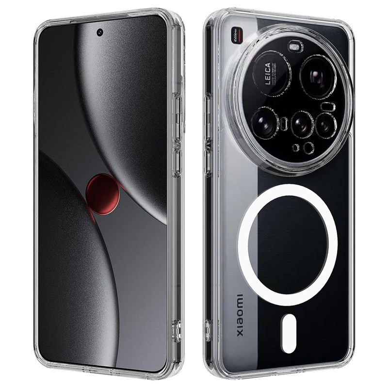 สําหรับ Xiaomi 15 Ultra Case ELVEV Anti-drop Crystal Clear Hard PC TPU ฝาหลังดูดโปร่งใส