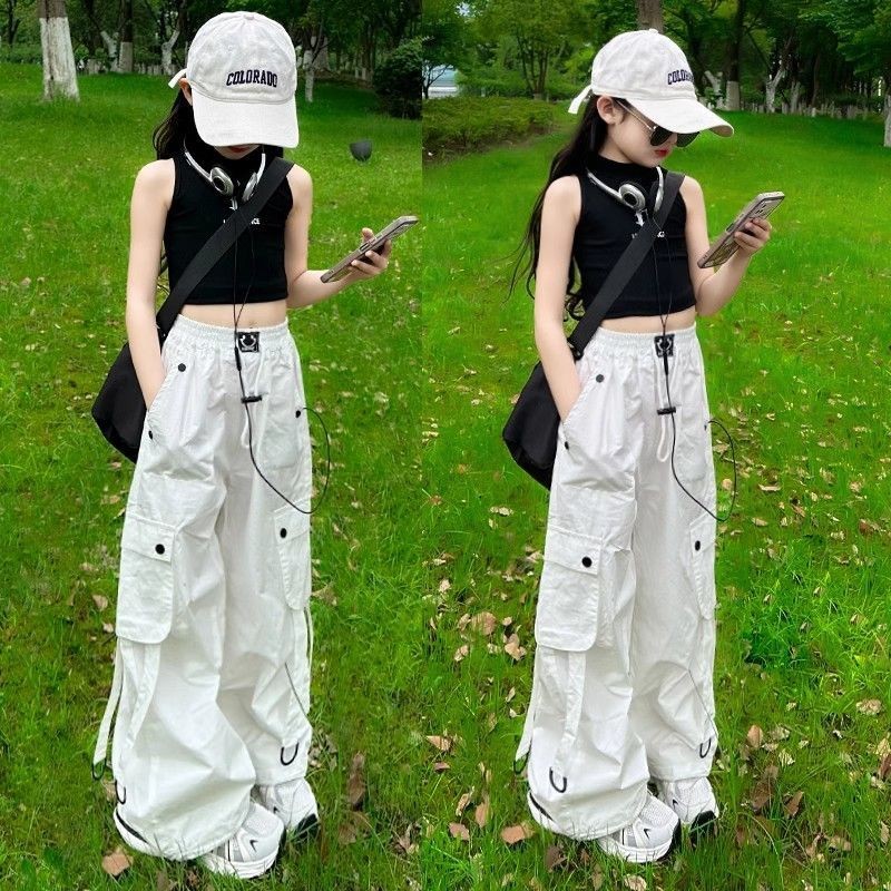 กางเกงคาร์โก้สำหรับเด็กผู้หญิง ฤดูร้อน แบบบาง สบายๆ