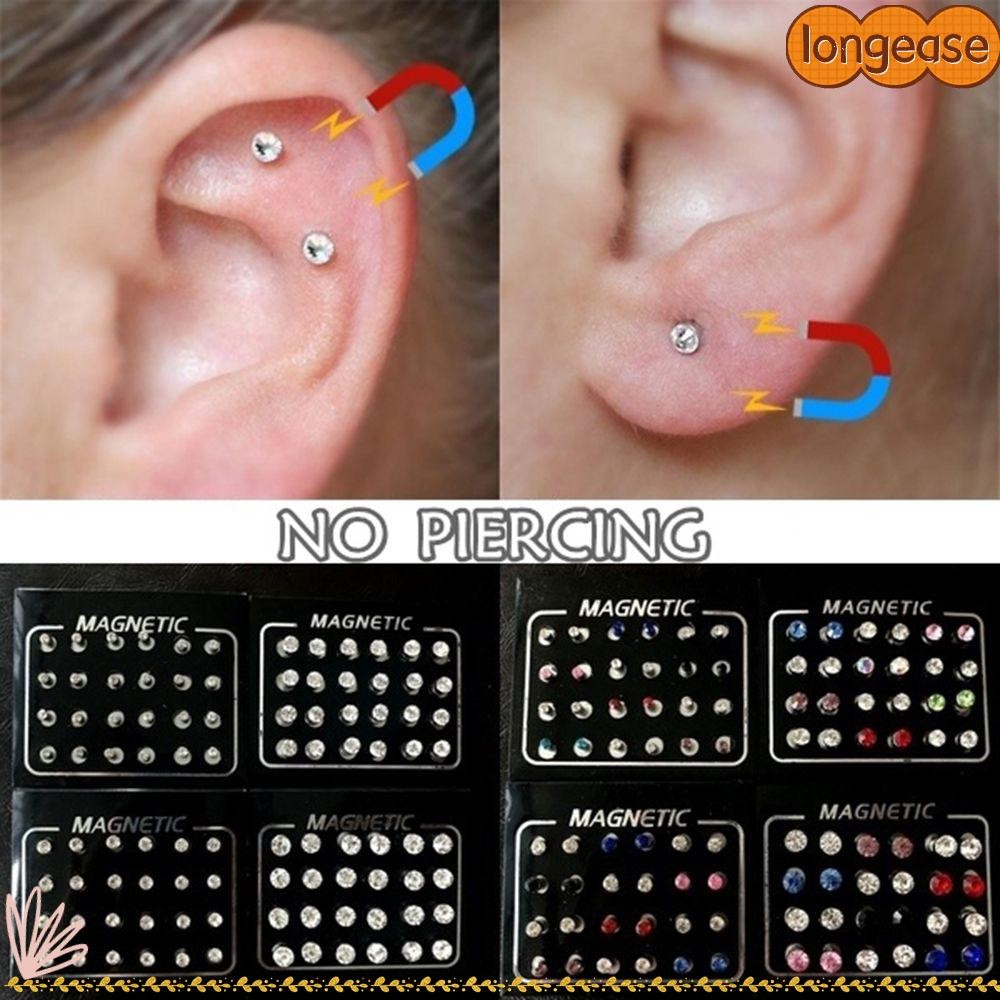 Longe 12 คู่/เซ็ตแม่เหล็กต่างหูปลอม Studs แบบพกพาทรงกลมสีขาว/หลายสีกระตุ้น Acupoints
