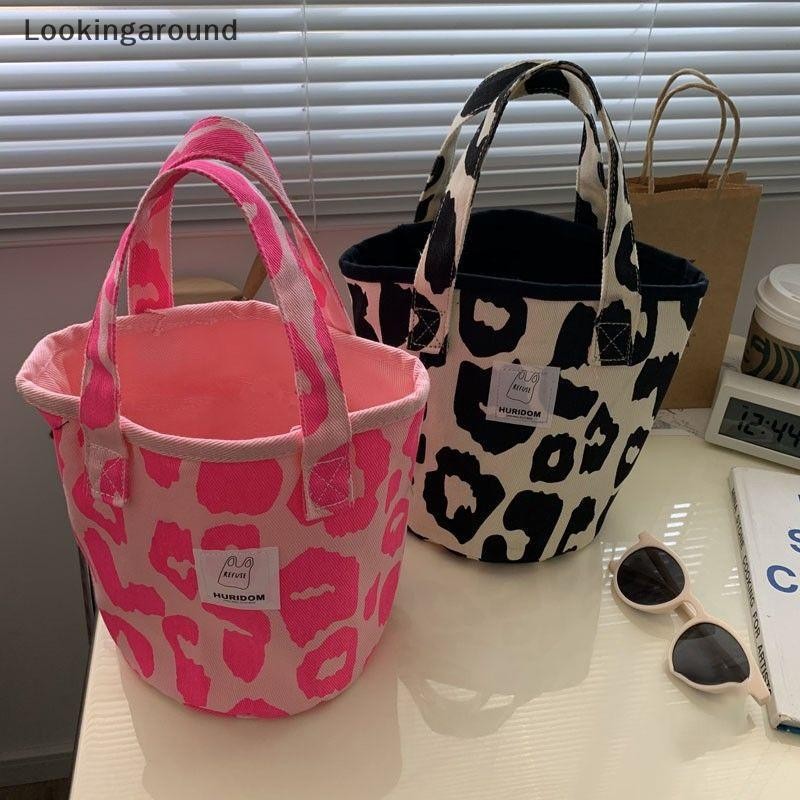 [LO] กระเป๋าผ้าแคนวาสทรงถังญี่ปุ่นเรียบง่ายและหลากหลายแบบพกพาถุงอาหารกลางวัน TH