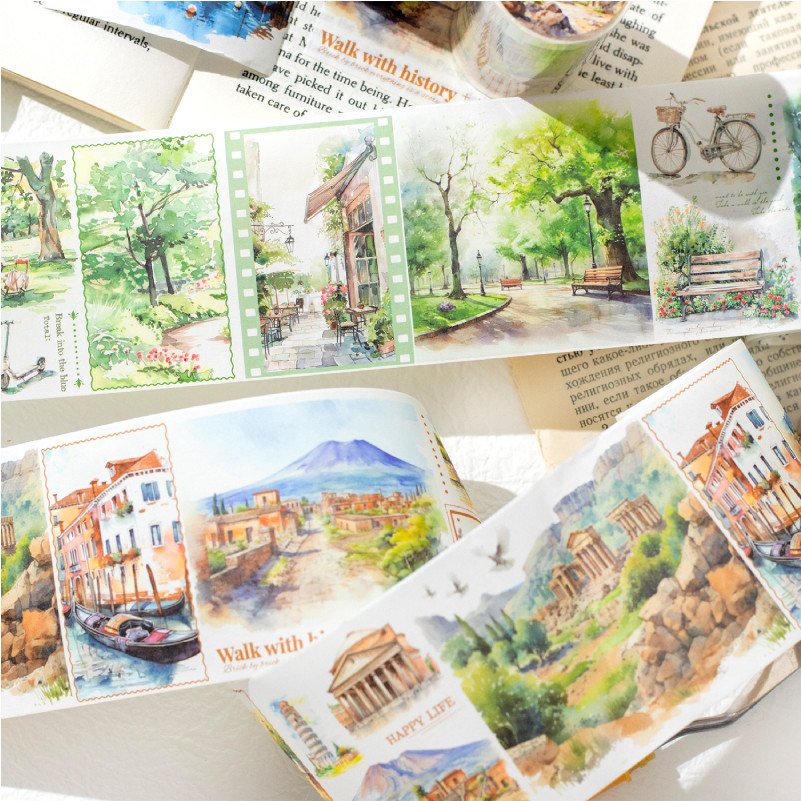 Wei 70 มม.*2 ม. 1 ม้วน [Embrace The World Series] คู่มือการสร้างภูมิทัศน์ที่สวยงามกระดาษกาว Washi เทป Washi Scrapbooking วัสดุสมุดภาพชุด