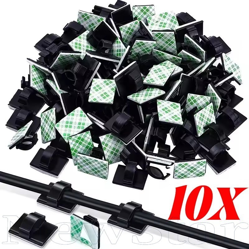 10 ชิ้นคลิปสายเคเบิลกาวในตัวสําหรับรถยนต์, ไม่มีคลิปการจัดการลวดเจาะ 12x9 มม., ที่เก็บสายไฟแบบ Snap-on แบบใช้ซ้ําได้สําหรับแถบ LED - สีดํา/สีขาว