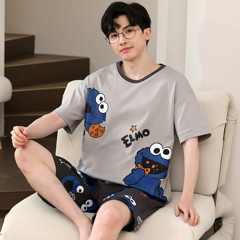 TLHGQ  (มี 14 ลาย)ชุดนอนลําลองผู้ชายฤดูร้อน ผ้าไหมนมสบายแขนสั้นและกางเกงขาสั้นหลายสี