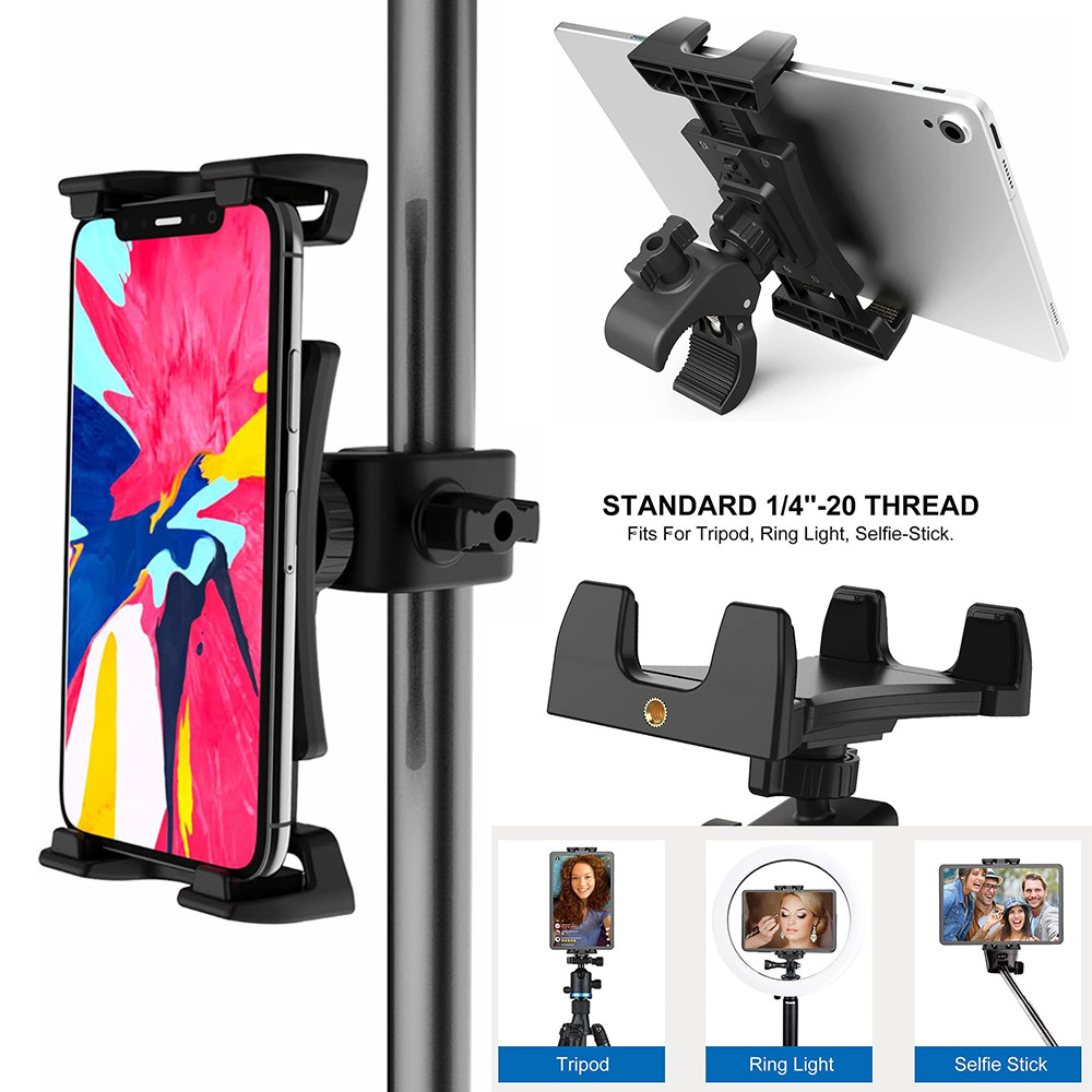 ที่วางโทรศัพท์มือถือ Universal Holder สําหรับแท็บเล็ต PC ไมโครโฟนขาตั้งเพลงแท็บเล็ตผู้ถือสมาร์ทโฟน Mount Heavy Duty 360 องศาหมุน Clamp ใช้งานร่วมกับ 3.5 ถึง 13in แท็บเล็ตโทรศัพท์