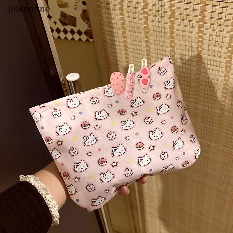 KTH น่ารักหวาน Sanrio Hello Kitty กระเป๋าเครื่องสําอางสาว KT แมวกระเป๋าแต่งหน้าความจุสูงแบบพกพากระเป๋าเก็บกระเป๋าของขวัญร้อน