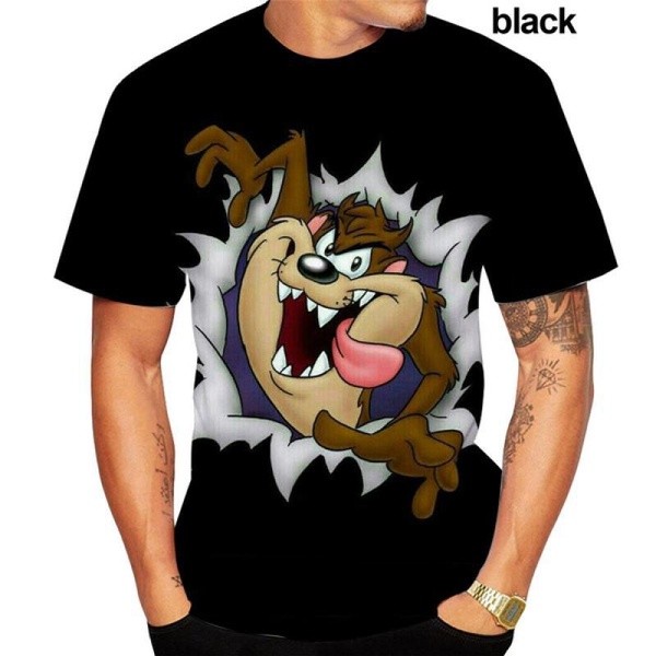 Looney Tunes Taz Mania เสื้อยืดพิมพ์ลาย 3D Tazmanian Devil Printing เสื้อยืดอนิเมะสําหรับผู้ชายและผู