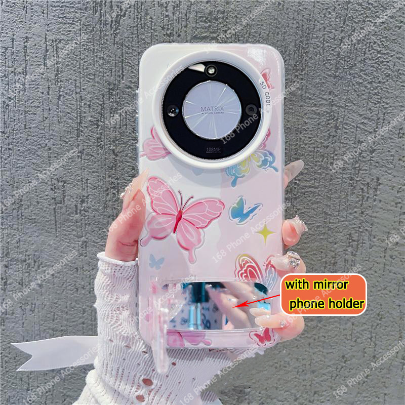 เคส Honor X9C 5G เคส Honor X9B 5G เคส Honor X9C สมาร์ท 5G น่ารักสีสันผีเสื้อกันกระแทกเคสกระจกที่วางโ