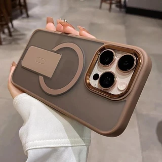 ขาตั้งหรูหราเคสโทรศัพท์สําหรับ iPhone 11 12 13 14 15 16 Pro Max Plus Magnetic Matte กันกระแทกฝาครอบกันชน