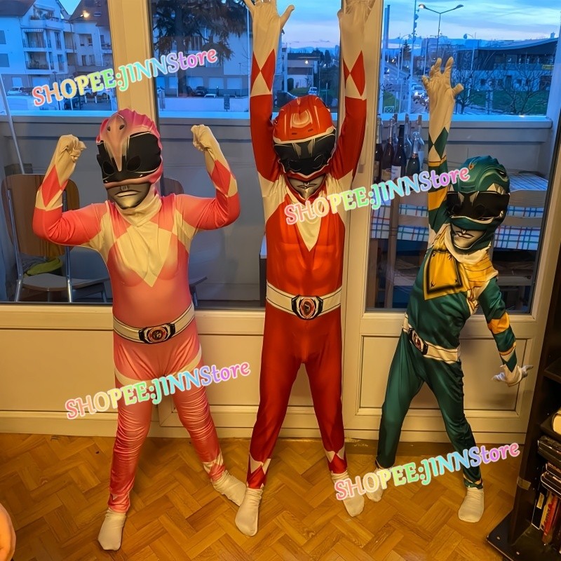-JINN-POWER RANGERS คอสเพลย์เครื่องแต่งกาย 6 สี Ranger Jumpsuit Superhero POWER RANGERS คอสเพลย์บอดี