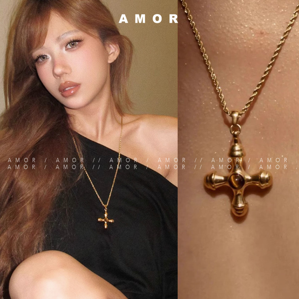 สร้อยคอไม้กางเขนทอง 18K วินเทจ Old Money สไตล์ Niche design