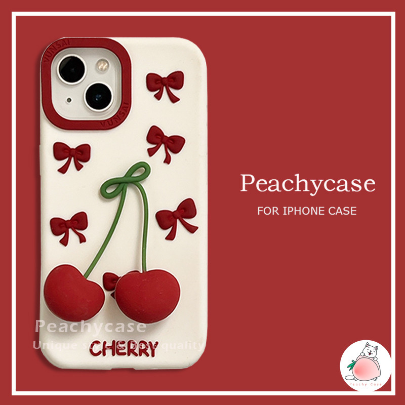 เกาหลี 3D Bowknot Cherry ซิลิโคนเคสโทรศัพท์สําหรับ iPhone 16 15 14 13 Pro Max 15promax iPhone16 Shock Proof นุ่มปกหลังโทรศัพท์มือถือ Shell