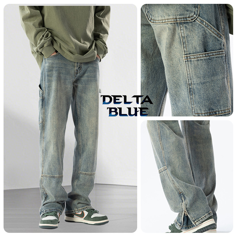 DELTA BLUE  กางเกงยีนส์ baggy jeans กางเกงคาโก้ยีนส์ ไซส์ใหญ่ M-3XL แฟชั่นขายาว 2025 สตรีทแฟชั่นแวร์ ขากว้าง พร้อมกระเป๋า เอวสูง ทรงหลวม สไตล์เกาหลี-อเมริกัน สีเขียวเฉด ทรงขากระบอก ทรงหย่อนสบาย