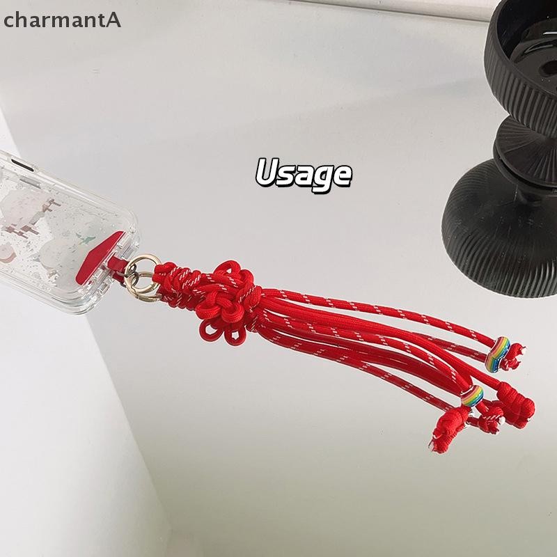 CharmantA ปีใหม่สีแดงจีน Knot โทรศัพท์มือถือ Lanyard สีทึบเชือกไนลอนโทรศัพท์พวงกุญแจกระเป๋าจี้สําหรั