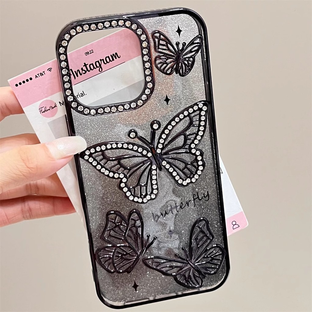 ผู้หญิงสาวเพชรผีเสื้อเคสโทรศัพท์สําหรับ ไอโฟน 16 11 12 13 14 15 มือโปร สูงสุด 16 บวกโปร่งใสชุบซิลิโคนอ่อนนุ่มปก