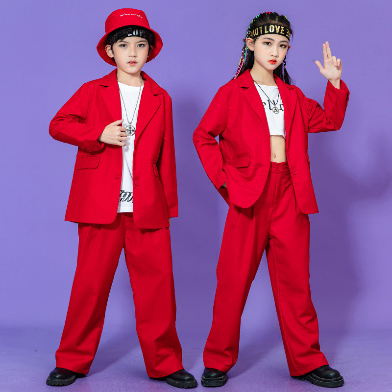 ชุดเด็ก Street Dance เครื่องแต่งกาย Pop Performance ชุดเด็กผู้หญิง Jazz Boys Breatheable Hip-hop เสื้อผ้าหลวม Fitting เสื้อสูท