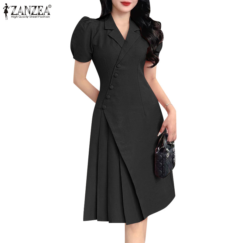ZANZEA ใส่ ซานเซีย ผู้หญิงเกาหลีสํานักงาน เฒ่า ปกพัฟแขนเอียงปุ่มจีบสูทชุด