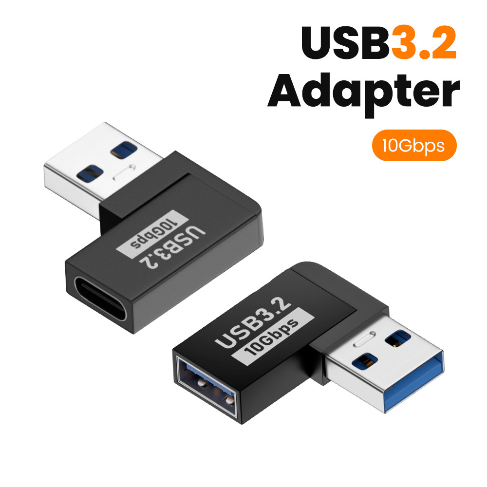 Twitch ข้อศอก 90 องศา 3A USB ชายกับ USB/Type C อะแดปเตอร์หญิง 10Gbps ตัวแปลงส่งสัญญาณความเร็วสูง