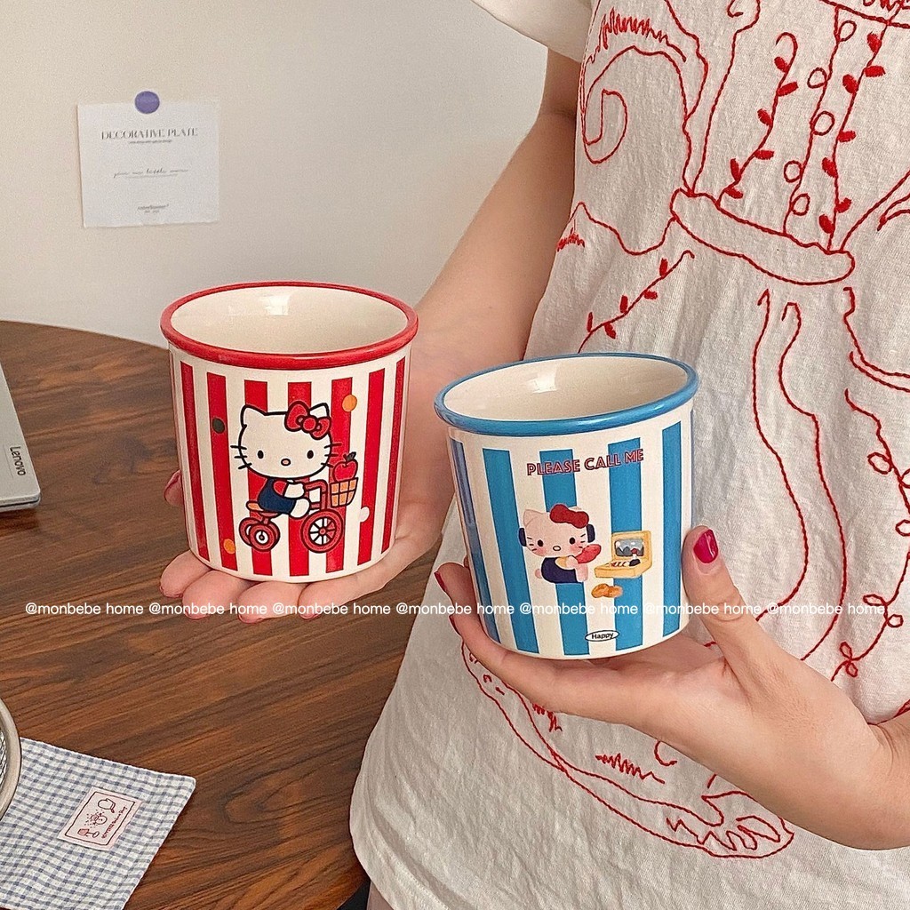 แก้วมัค แก้วกาแฟ  เซรามิก ins kittyลายทางน่ารัก 350mlพร้อมส่ง