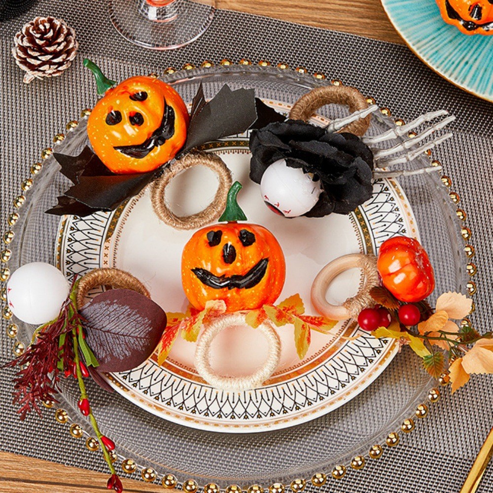 ฮาโลวีนฟักทองผ้าเช็ดปากหัวเข็มขัด Maple Leaf Grimace ผ้าเช็ดปากแหวน Day of the Dead ตกแต่ง Red Eyeba