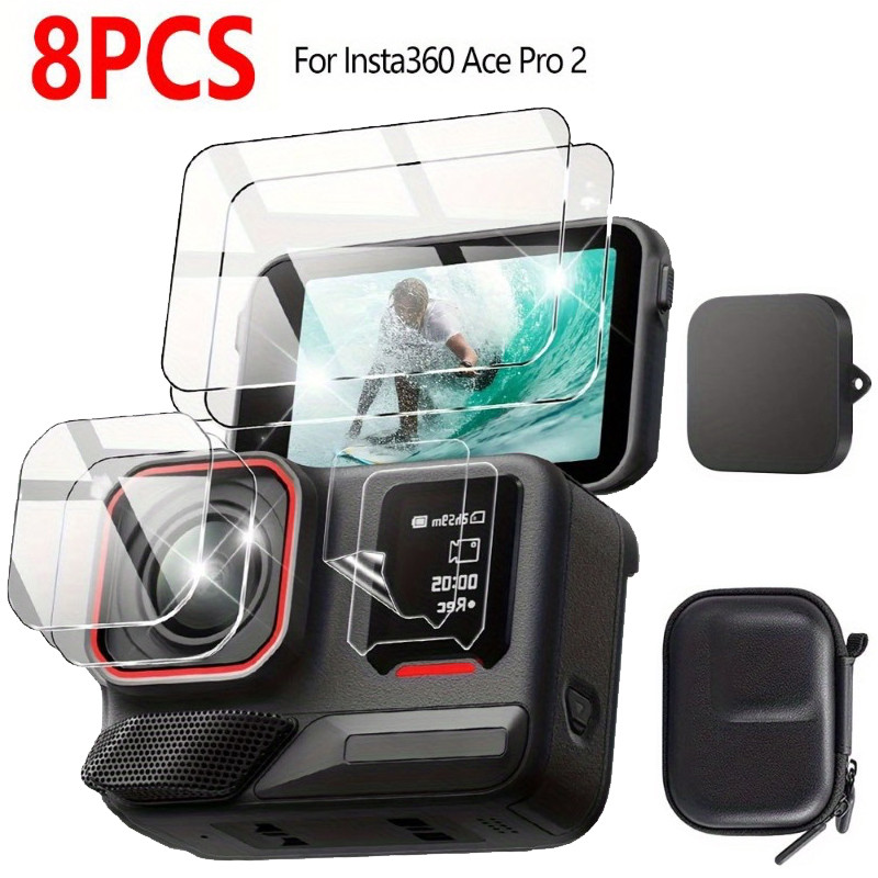 [2+2+1+1] 8pcs สําหรับ Insta360 Ace Pro 2 ป้องกันหน้าจอฟิล์มกระจกนิรภัย + เลนส์ฝาครอบ + กระเป๋าสําหร