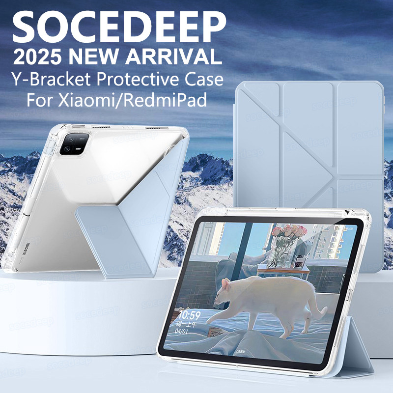 Socedeep สําหรับ Y-Folding สําหรับ RedmiPad 2 Pro 12.1 5G RedmiPad 2 4G 2025Xiaomi Pad 5 6 7 Pro Mini 8.8 RedmiPad 2 SE 8.7 Redmi Pad 11 Pro 12.1 PocoPad ปลอก 3 + Y ฝาครอบอะคริลิคโปร่งใส Y รูปร่างกรณีผู้ถือดินสอ