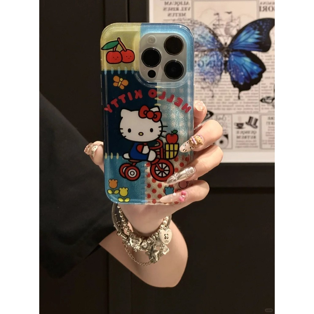 ตรวจสอบเย็บจักรยานคิตตี้แมวเหมาะสําหรับ ไอโฟน16โปรแม็กซ์ เคสโทรศัพท์สไตล์ใหม่แอปเปิ้ล16/15หญิง13