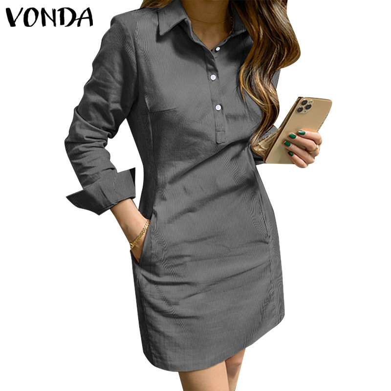 Vonda เสื้อเชิ้ตแฟชั่นสตรีแขนยาวสไตล์เกาหลีสําหรับผู้หญิง