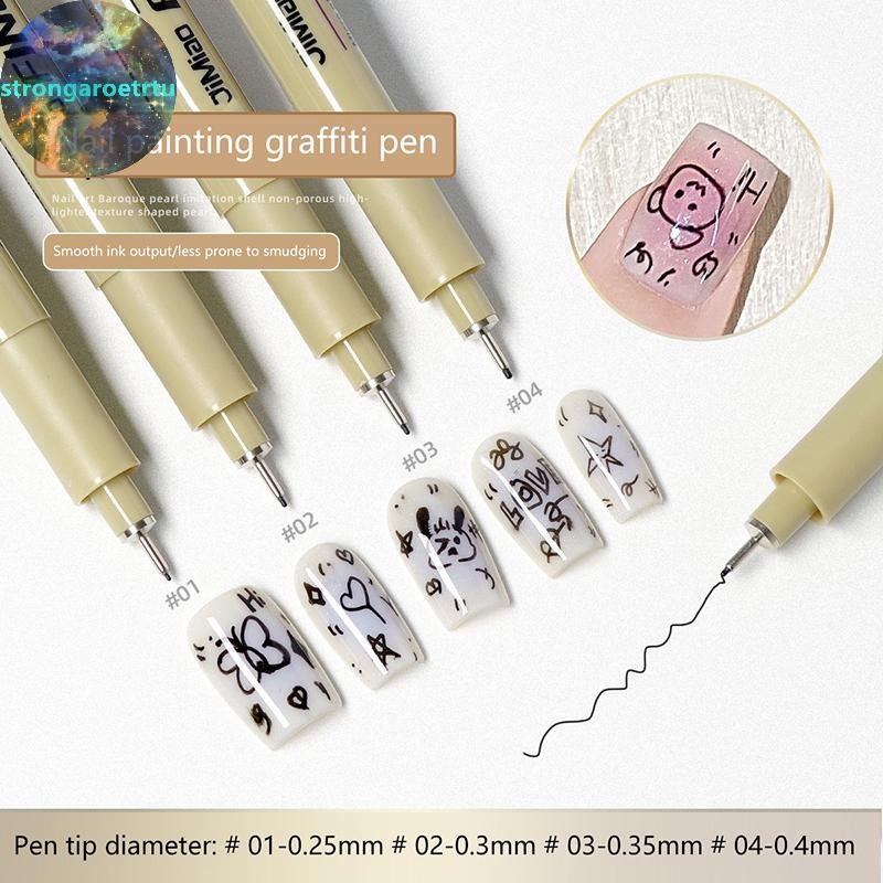 Strongaroetrtu Nail Art Graffiti Line ปากกาเจล Paing กันน้ําปากกาวาดลวดรายละเอียด Sketching ปากกาเล็บออกแบบเครื่องมือ TH