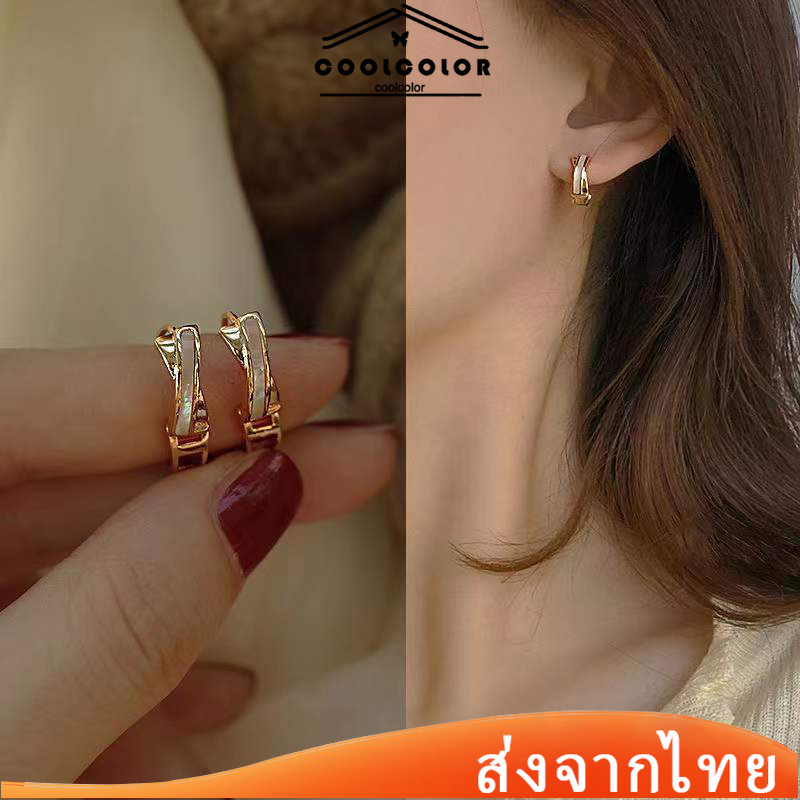 ในไทย💖ต่างหูน้ํามันหยดทรงกลมโกลเด้นหรูหราเรียบง่ายสําหรับเด็กผู้หญิงไม่ทําให้แพ้ง่ายเครื่องประดับ