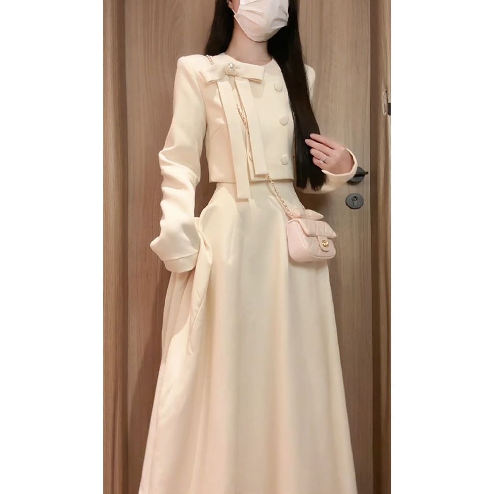 [สูทเสื้อผ้า] ฝรั่งเศสสไตล์อ่อนโยนหวานสไตล์ชาแนลสูทลูกสาวความรู้สึกสวมกระโปรงด้านบนความรู้สึกระดับไฮเอนด์สองชิ้นฤดูใบไม้ร่วง