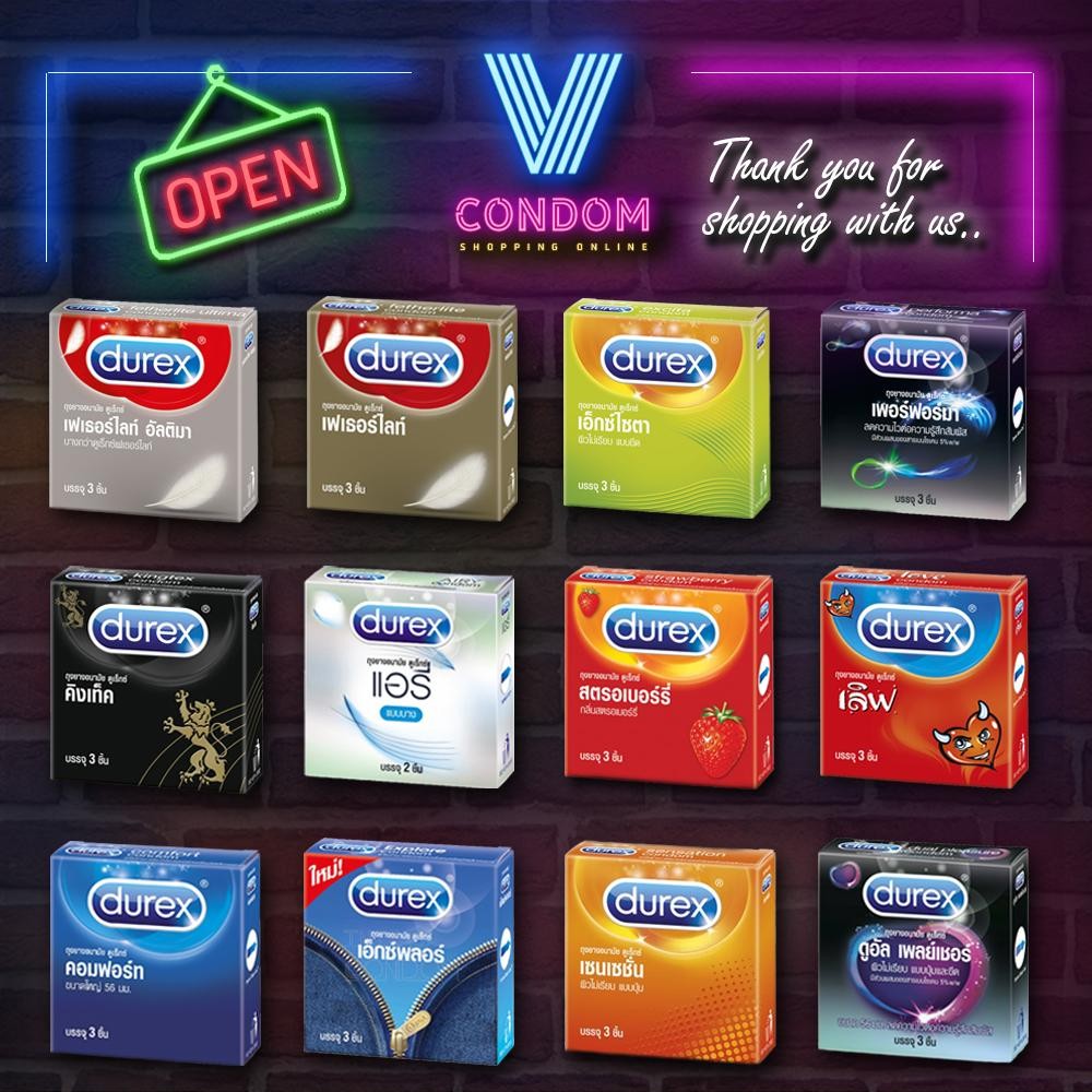 Durex ถุงยางอนามัย เลือกแบบได้ (กล่อง 3 ชิ้น) แท้ 100% ขนาด 49 - 56 มม.