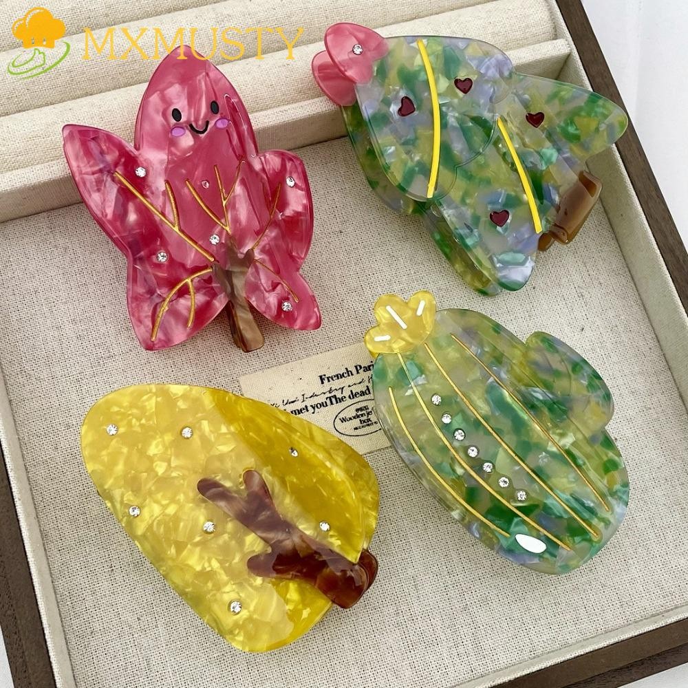 Mxmusty เครื่องประดับผมคริสต์มาส,ใบเมเปิ้ลกระบองเพชรแปะก๊วย ชม. หูฟัง,พรรคสไตล์ฝรั่งเศสส่วนบุคคลกิ๊บกรดอะซิติกฉลามคลิปหญิง