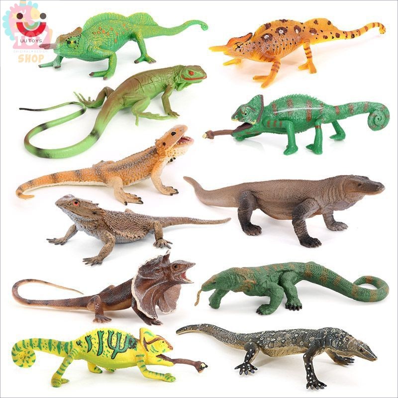 เด็กความรู้ความเข้าใจของเล่นจําลองสัตว์เลื้อยคลาน Lizard รุ่นร่ม Lizard Maned Lizard Chameleon รูปเค