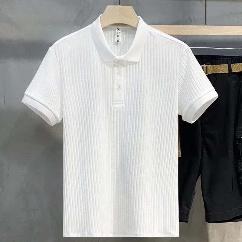 เสื้อpolo ชายลายขวาง เกาหลีแฟชั่น แขนสั้นเสื้อโปโล คอปก ชุดผู้ชาย polo เสื้อโปโล
