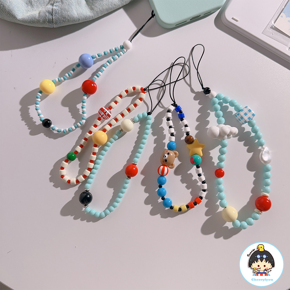 Ins เกาหลีน่ารักหมี Cloud ลูกปัดโทรศัพท์ Charm สายคล้องจี้สําหรับ IPhone 16 Samsung อุปกรณ์เสริม Lanyard ผู้หญิงแขวนเชือก