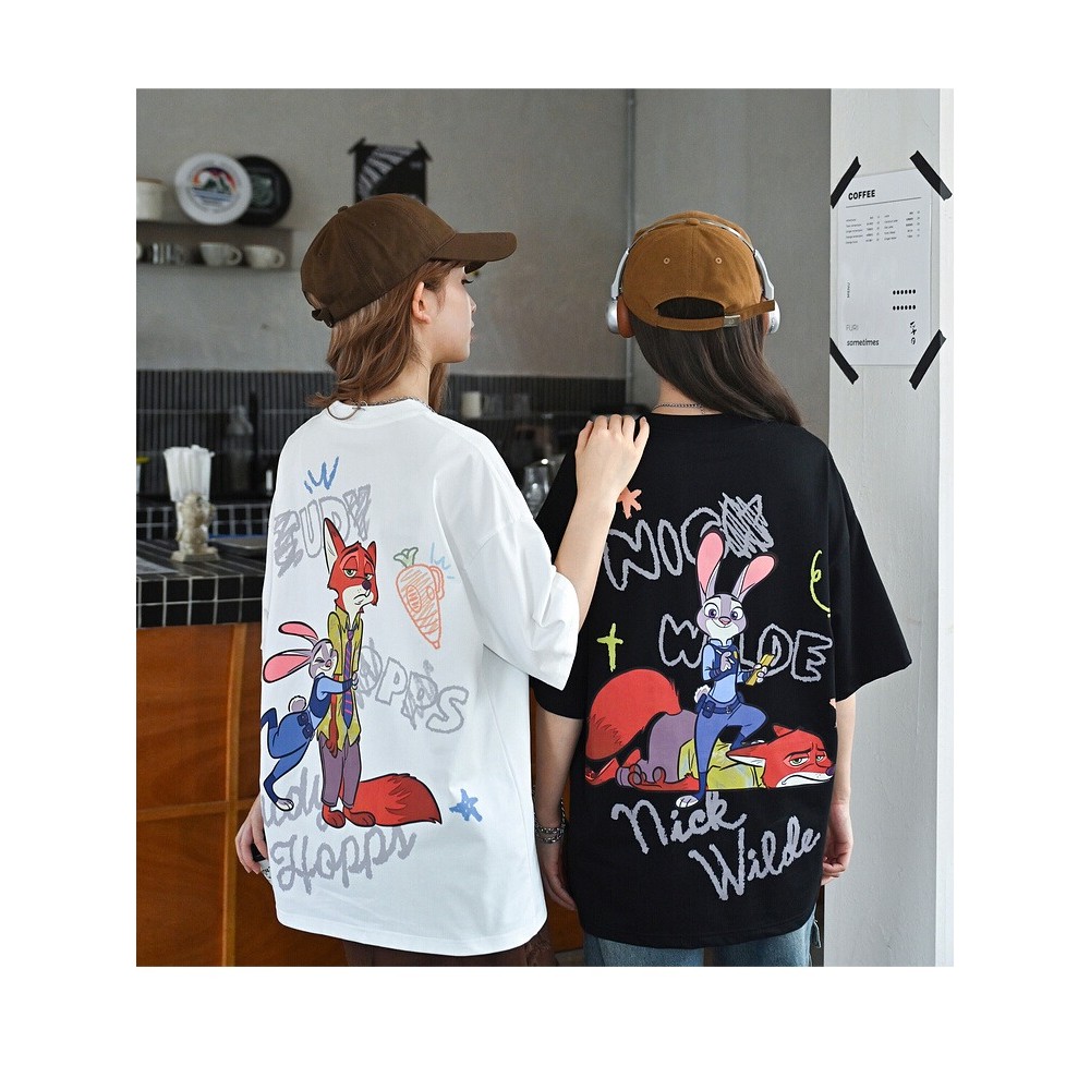 COD (จัดส่งในกรุงเทพฯ) MAO Shop เสื้อยืด Zootopia ชุดคู่สตรีฤดูร้อนแขนสั้นอินเทรนด์#56168