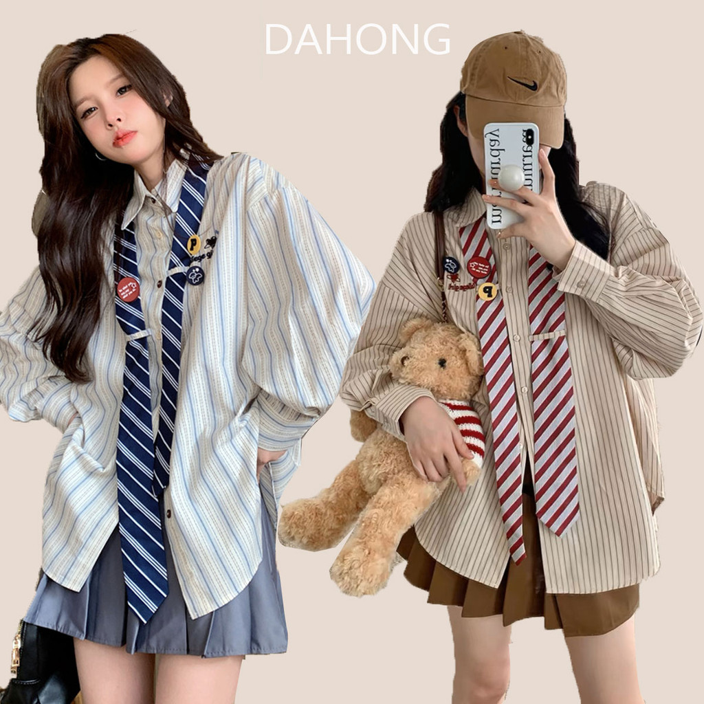 Dahong W289 เสื้อเชิ้ตแขนยาวผู้หญิง สไตล์เกาหลีแฟชั่น ลายทาง สไตล์ใหม่ สําหรับผู้หญิง