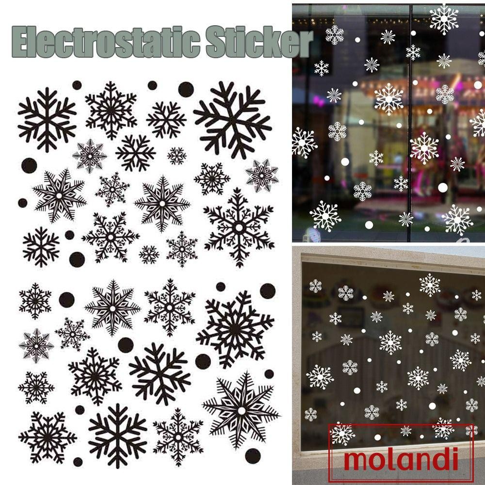 Molandi สติกเกอร์เกล็ดหิมะคริสต์มาส 30 ชิ้น, สติกเกอร์ติดผนังติดกระจก PVC, วอลล์เปเปอร์ไฟฟ้าสถิตเกล็ดหิมะสติกเกอร์กระจกปี