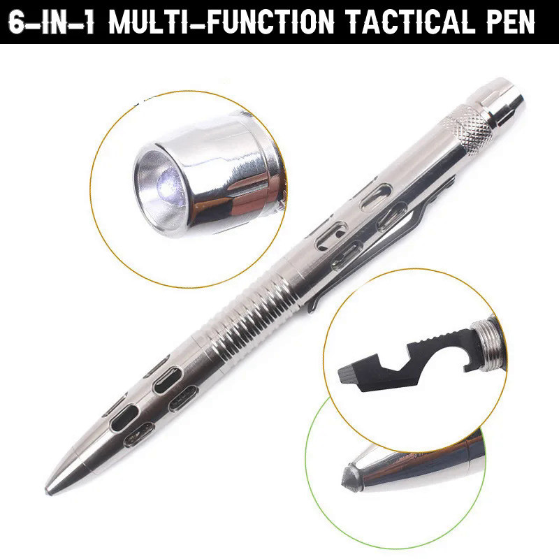 New Stainless Steel Tactical Pen Flashlight Screwdriver Tool Glass Breaker Bottle Opener Self-Defens