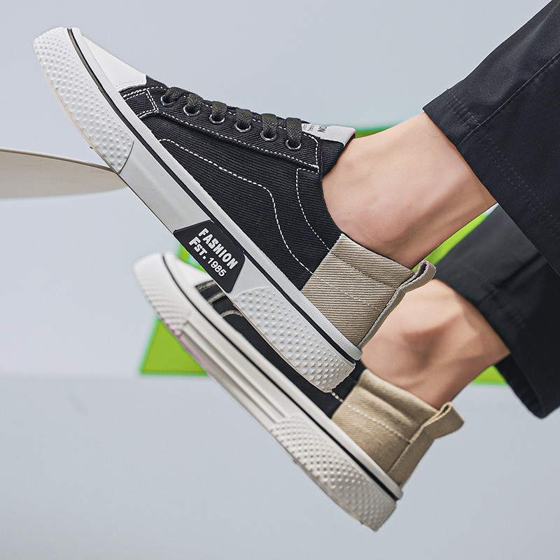 รองเท้าผู้ชายรองเท้าผ้าใบแฟชั่นรองเท้าผ้าใบ Lace-Up รองเท้ากลางแจ้งเดินรองเท้า Casual All-Match รองเท้ารองเท้าแบนกีฬารองเท้า