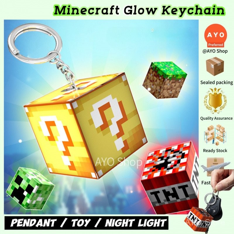 MC MINI Minecraft GLOW keychain | BLOCK Building Light Creative pendant | Novelty Small Toy