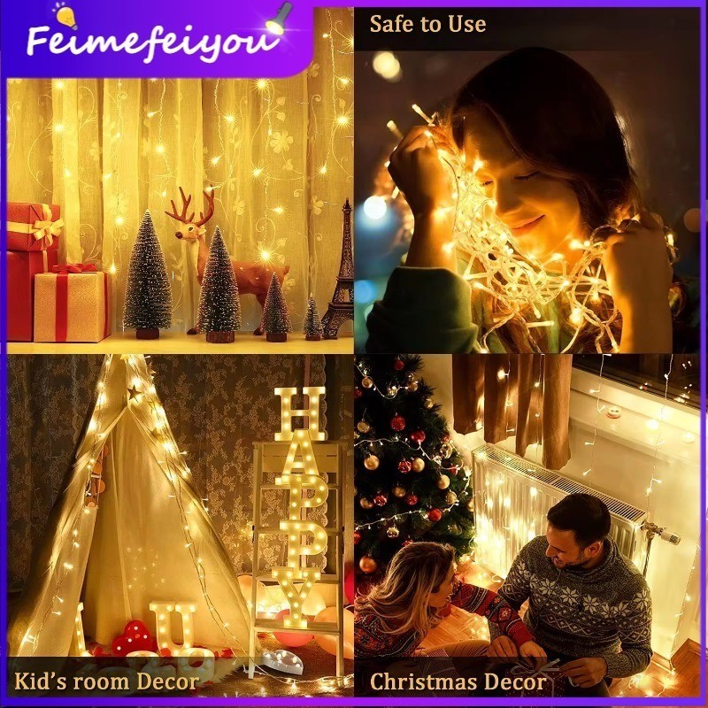 1/3/4/8m คริสต์มาสไฟตกแต่งกลางแจ้งไฟ Garland LED Fairy Light แบตเตอรี่งานแต่งงานสวน Xmas Decor