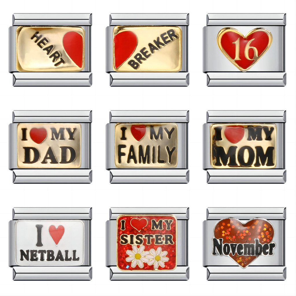 รักสีแดงขนาดใหญ่ไทเทเนียมเหล็กเชื่อมหยด ทําเอง อิตาเลี่ยนโมดูลสร้อยข้อมืออิตาลีสร้อยข้อมือเสน่ห์