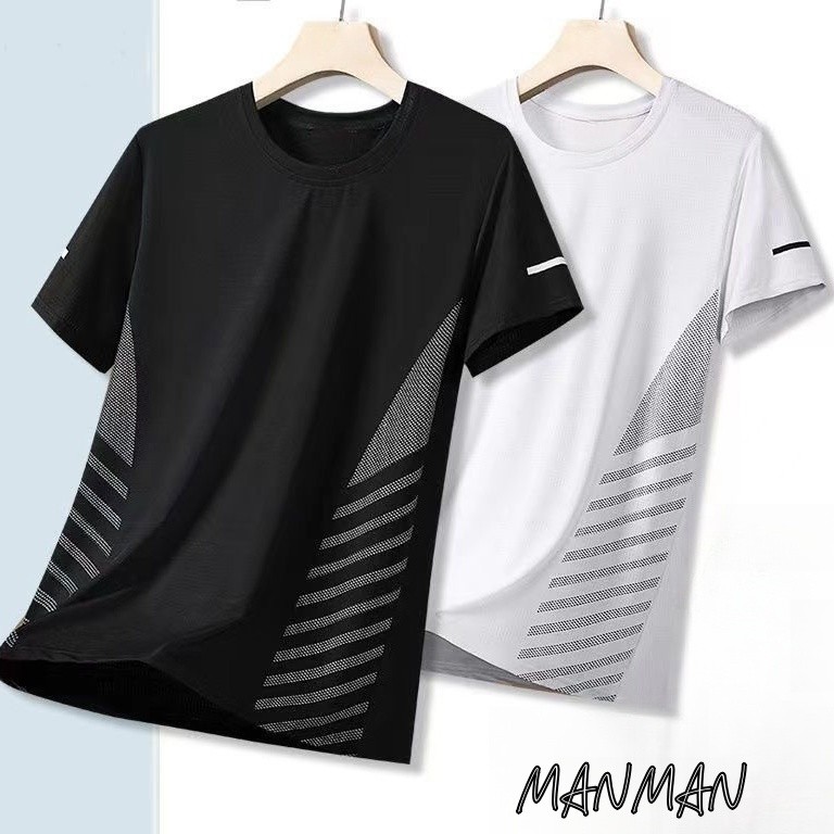 MANMAN เสื้อยืดผู้ชาย แห้งเร็ว เสื้อกีฬา ชุดคู่รัก แบบหลวม คอกลมแขนสั้น เลือกได้หลายสี