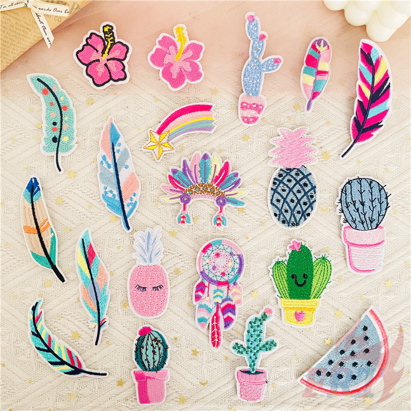 Dream Catcher / Feather / Cactus Iron-on Patch 1 ชิ้น DIY เหล็กบนเย็บป้ายแพทช์ตกแต่งผ้า