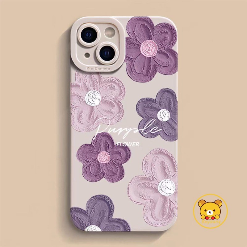 สไตล์เกาหลีสีม่วงภาพวาดสีน้ํามันทาสีดอกไม้เคสโทรศัพท์สําหรับvivo IQOO Neo 9 8 Pro 7 6 SE 5s Z9 Z9X Z7X Z7 Z6 Z8X Z8 Z3 Z1X 5G 4Gฝาครอบเลนส์หรูหราป้องกันนุ่มMatte